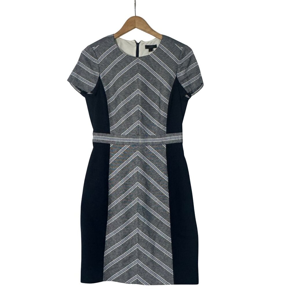 J.Crew Chevron Stripe Sheath Dress Black Gray Size 6